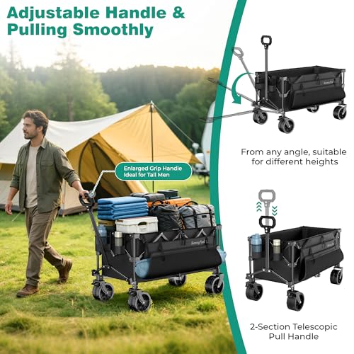 SUNNYFEEL 300L Collapsible Wagon Cart with Big Wheels, 550LBS, Black - color: Black