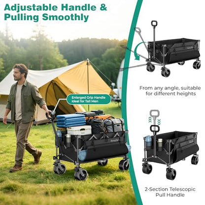 SUNNYFEEL 300L Collapsible Wagon Cart with Big Wheels, 550LBS, Black - color: Black