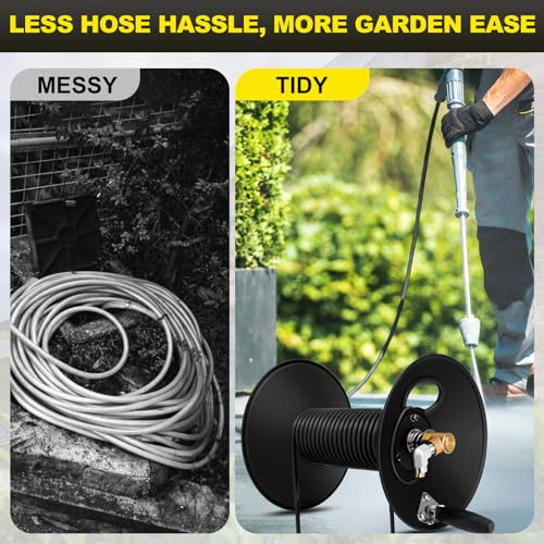 High Pressure Washer Hose Reel 100ft 3/8" NPT, 4000 PSI Heavy Duty Steel Power Washer Hose Reel with Swivel Arm, Mounting Bracket & M22 14mm Fitting, Wall/Machine/Van/Trailer Mount Compatible