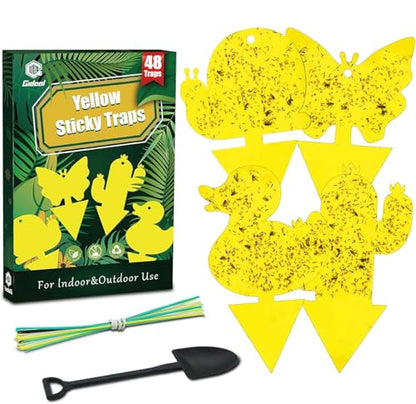 Gideal 48-Pack Dual-Sided Yellow Sticky Traps for Indoor/Outdoor Use, Gnat Trap for Flying Plant Insect Such as Fungus Gnats, Whiteflies, Aphids, Fruit Fly, Leafminers, etc - Cute Shapes - size: 48 Pack