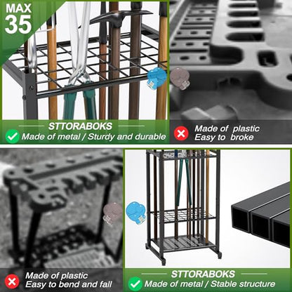 Garden Tool Organizer, Garage Tool Organizer & Garage Organization, Heavy Duty Steel Tool Storage Rack Holds 35 Rakes, Brooms Tools, Broom Holder and Mop Holder, Shed Organizer for Home Organization - style: Rack