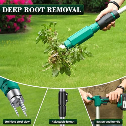 Electric Weed Puller Tool, 21V Battery Powered Stand Up Weed Remover with 6000mAh Batteries, Heavy Duty 3-Claw Steel Root Weeder, Weed Picker Grabber Popper for Dandelion Lawn Garden Yard