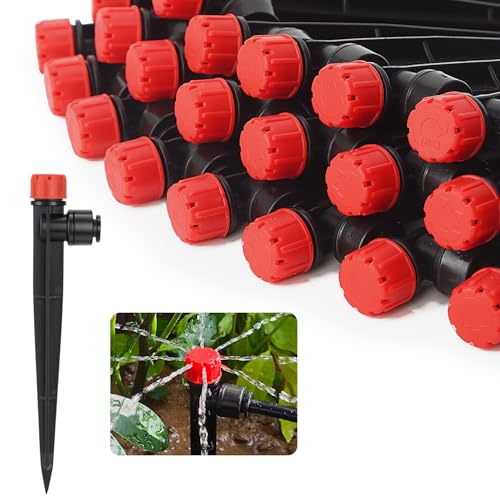 60 Pcs Quick-Connect Drip Irrigation Emitters for 1/4 inch Irrigation Tubing 360 Degree Adjustable Water Flow Drip Irrigation Heads Irrigation Drippers for Potted Plants Flower Raised Bed Vegetable - size: 60 Pcs Quick-connect Drip Emitters
