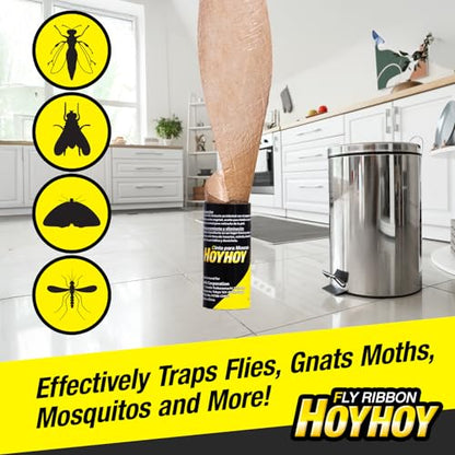 HOY HOY Fly Ribbon 4 Traps (1 Pack) - Multi-Insect Catcher for Home & Garden, Super Sticky, Long Lasting