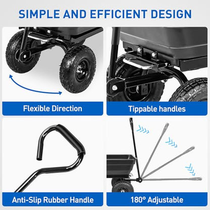 Yesker Garden Carts - 600lbs Dump Wagon with All Terrain Inflatable Wheels for Yard Lawn Farms Gardening - Heavy Duty Utility Outdoor Hauling Wheelbarrow - size: PVC 600Lbs
