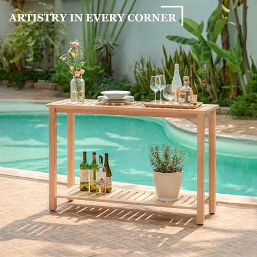 48" Narrow Outdoor Console Table, Sofa Buffet Serving Patio Table - color: Natural