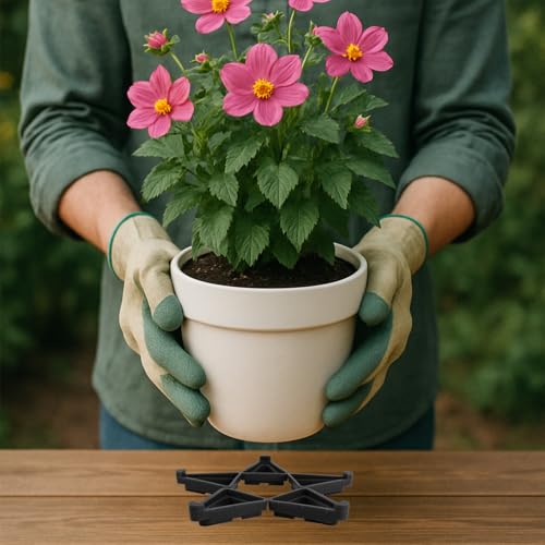 24pcs Plant Pot Feet for Indoor & Outdoor Planters, Triangle Flower Pot Risers Toes Planter Foot Pads Lifters Support for Better Drainage, Air Circulation, and Floor Protection (Black)