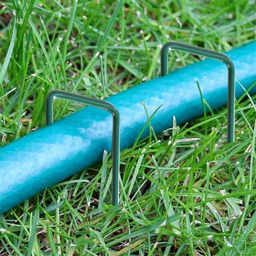 20 Pack 6 Inch Garden Stakes U-Shaped Tent Stake Heavy Duty Yard Ground Pin Lawn Spikes for Landscaping Weed Barrier Fabric, Green
