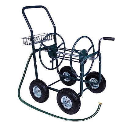 Garden Hose Reel Cart with Anti-rust Paint, Hosemobile Water Hose Reel with Wheels, Storage Basket Holds 250 Feet of 5/8 Inch Hose for Lawn Patio Gardening Task (Metal Grey)