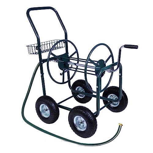Garden Hose Reel Cart with Anti-rust Paint, Hosemobile Water Hose Reel with Wheels, Storage Basket Holds 250 Feet of 5/8 Inch Hose for Lawn Patio Gardening Task (Metal Grey)