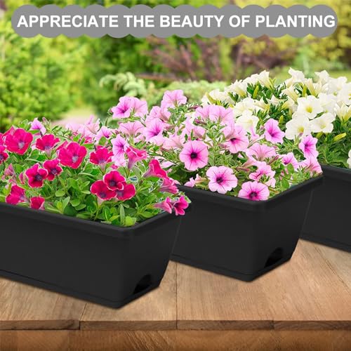 Window Box Planter, 6 Pcs 17" Flower Rectangle Planters Boxes, Dark Gray - color: Dark Gray