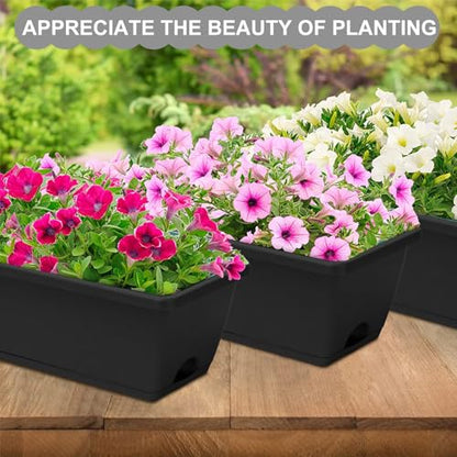 Window Box Planter, 6 Pcs 17" Flower Rectangle Planters Boxes, Dark Gray - color: Dark Gray