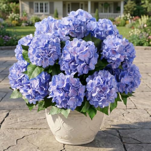 Sousi Hydrangea Artificial Flower for Outdoor, 4 Bundles Fake Hydrangea Bush Plant UV Resistant for Outdoors Front Porch Indoor Home Garden Decor(Blue) - color: Light Blue