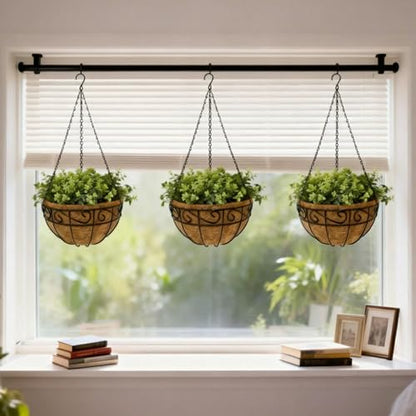 10 Inch Hanging Baskets for Plants Outdoor, 3 Pack Metal Wire Hanging Planters with Coco Coir Liners, Rust-Resistant Flower Basket with Chains & Hooks for Garden Patio Porch Deck Balcony - size: 10IN-3PCS, style: Flower Border