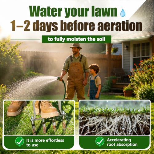 Stainless Steel Aerator Lawn Tool, Manual Core Aerator with 4 Hollow Tines