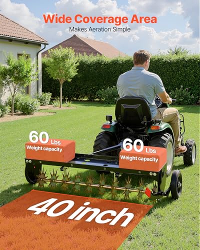 VEVOR Tow Behind Plug Aerator, 40 in Lawn Spike Aerator with Universal Hitch, 150lbs Weight Capacity, Heavy Duty & Rust-Resistant, Pull Behind Aeration Tool with Tray for Farmland & Garden Tractors - style: Spike Aerator (40in)