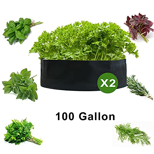 2-Pack 100 Gallon Large Non-Woven Grow Bags Reusable Thickened Durable Aeration Fabric Pot Black (100Gal_2Pcs) - color: 100gal_2pcs