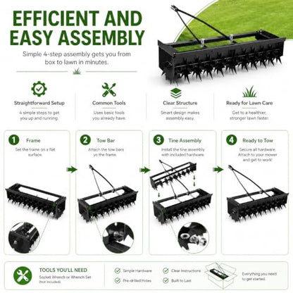 31-Inch Tow Behind Aerator for Lawn Tractors, ATVs, Yard and Garden