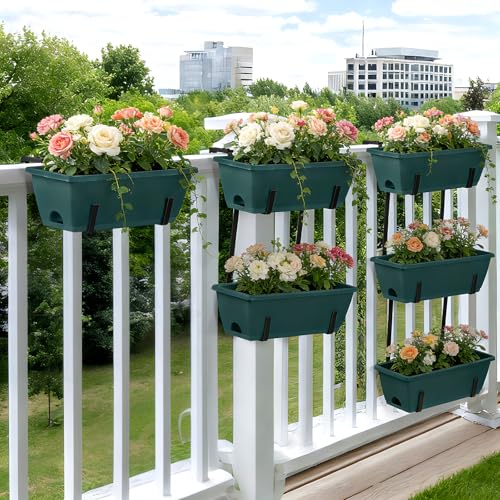 OYEAL Railing Planter Box Set of 2 Hanging Planters for Fence - color: Green