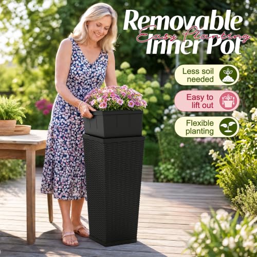 Flamaker 30“ Tall Plastic Planters with Drainage Holes Front Porch Set of 2 - color: Black, size: 30" H