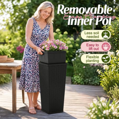 Flamaker 30“ Tall Plastic Planters with Drainage Holes Front Porch Set of 2 - color: Black, size: 30" H