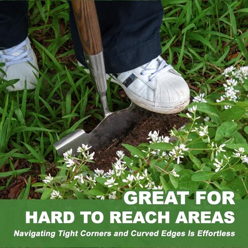 Haliaeetus Hand Dibber, 39.3'' Garden Edger with Serrated Edge for Easily Hacking Through Dirt and Weed, Hand Edger with T-Grip Offer Comfort and Control, Stainless Steel Lawn Edger Tool for Sidewalk