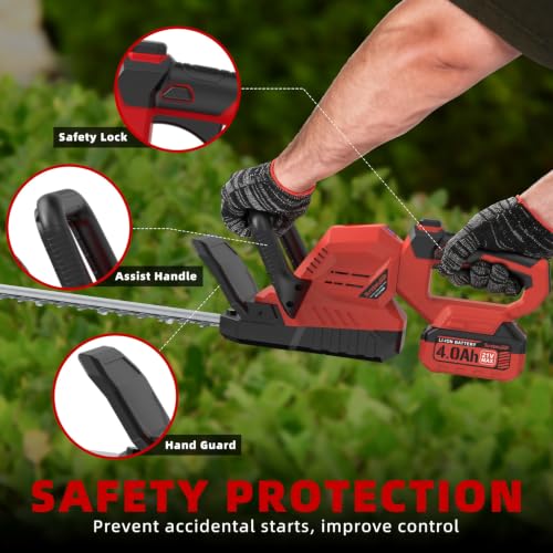 21-in 21V Cordless Battery Powered Electric Hedge Trimmer Red - color: Red
