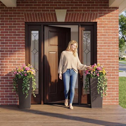 Devoko Resin 30'' Tall Planters, Large Taper Outdoor Planter - color: Brown, size: 30" Set of 2