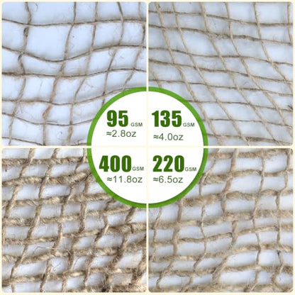 Agfabric 8ftx50ft Natural Jute Erosion Control Blanket, 6.5oz Medium Density Jute Garden Netting Mesh Blanket Soil Saver - 400 Sq.Ft.Coverage, 1 Burlap Roll - size: 8' x 50'