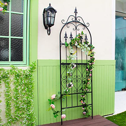 Garden Trellis for Climbing Plants, 70" H x 21.7" W Heavy Duty Metal Trellis, 6FT Rustproof Black Iron Vine Support Trellis with 9.2" Ground Stakes, Decorative Cupid Arrow Design Roses, Vines - size: 70 inch-1 pack
