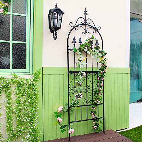 Garden Trellis for Climbing Plants, 70" H x 21.7" W Heavy Duty Metal Trellis, 6FT Rustproof Black Iron Vine Support Trellis with 9.2" Ground Stakes, Decorative Cupid Arrow Design Roses, Vines - size: 70 inch-1 pack