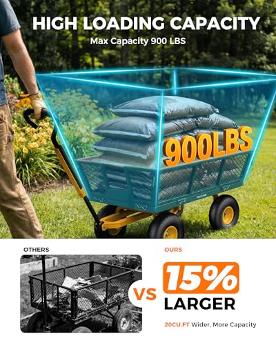 900 Lbs Heavy Duty Steel Garden Cart, Outdoor Metal Garden Wagon On Wheels, Utility Yard Cart with Mesh Removable Sides(Convert to Flatbed) and Removable Handle to Wheel Barrow, Green - color: Light Green