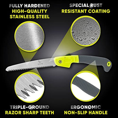 Foldable Hand Held Pruning Saw (RAZOR SHARP 7" BLADE) Compact Design Jab Saw - Japanese Design Hand Saw - size: 7" Folding w/striped handle
