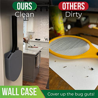 Electric Fly Swatter Racket, Electric Mosquito Swatter, Bug Zapper Racket, Electric Fly Bat with Patented Wall Case, Gray, Black (1 Pack) - style: 1 Pack