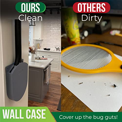 Electric Fly Swatter Racket, Electric Mosquito Swatter, Bug Zapper Racket, Electric Fly Bat with Patented Wall Case, Gray, Black (2 Pack) - style: 2 Pack