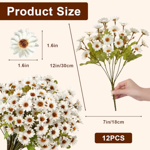 12 PCS Artificial Mums for Outdoors, UV Resistant Fake Fall Flowers - color: White