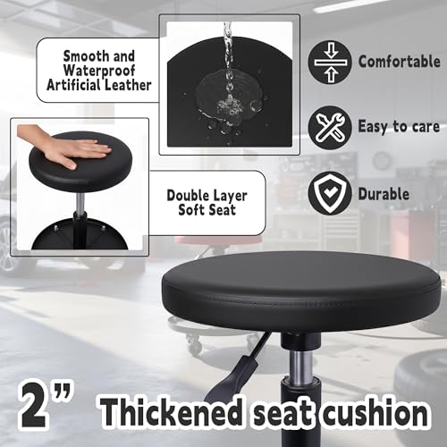 Rolling Mechanic Stool with Wheels Pneumatic Garage Shop Seat,Black - color: Black