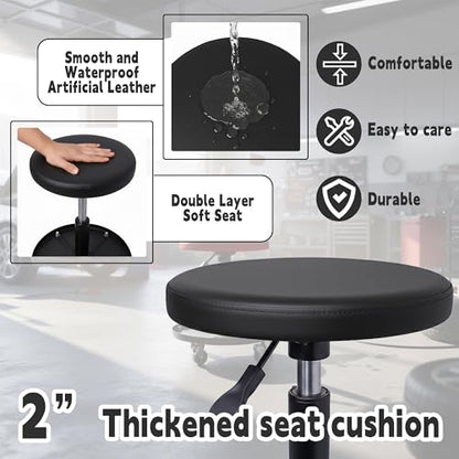 Rolling Mechanic Stool with Wheels Pneumatic Garage Shop Seat,Black - color: Black