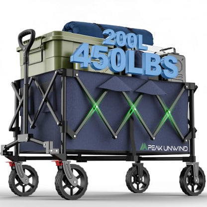 Wagons Carts Foldable,Collapsible Wagon with Wheels,450LBS Heavy Duty Beach Wagon Cart - color: Blue