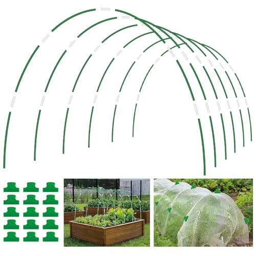 60PCS Garden Hoops for Raised Beds, 8FT Rust-Free Fiberglass Greenhouse Hoops, DIY Frame Stake to Create Grow Tunnels, Plant Support Row Covers & Garden Netting, 40Pcs Clips