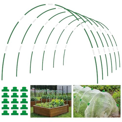 60PCS Garden Hoops for Raised Beds, 8FT Rust-Free Fiberglass Greenhouse Hoops, DIY Frame Stake to Create Grow Tunnels, Plant Support Row Covers & Garden Netting, 40Pcs Clips