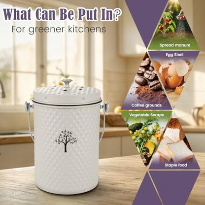AOSION Countertop Kitchen Odorless Compost Bin with Removable Inner Bucket - color: Creamy white