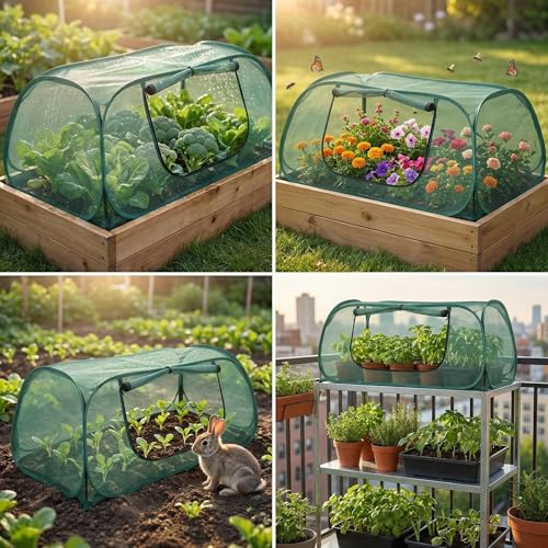 1Pack Raised Garden Bed Covers, Pop Up Mesh Plant & Vegetable Cover,30% Sunblock Plant Shade Tent, Outdoor Planter Protection, Sun & Insect Guard - color: Green
