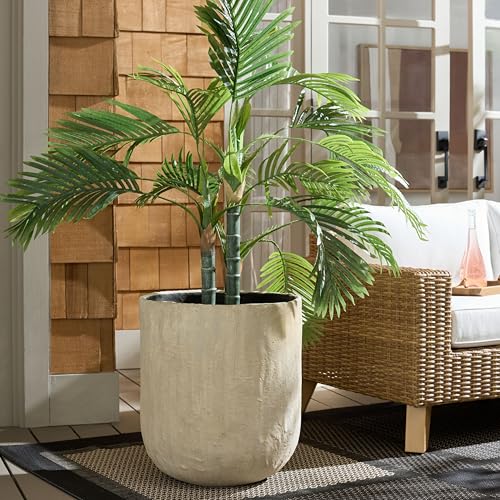 SAFAVIEH Outdoor - Cana Large Planter Pot with Drainage - Beige Cement & Bamboo - Weather Resistant - Ideal for Patio, Garden, Backyard, 19.3" Wx 19.3" D x 21.3" H (PAT1405B) - color: Beige