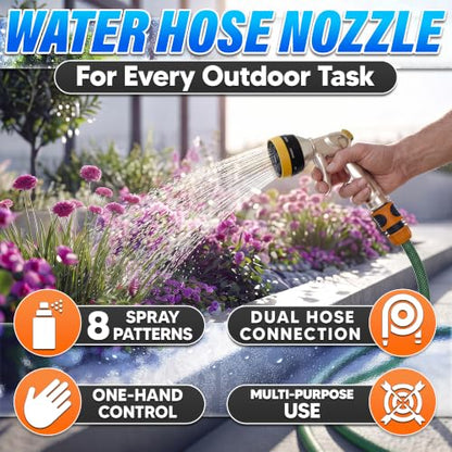 Metal Garden Heavy Duty Hose Nozzle, 8 Spray Patterns, Lock Clip - color: Metal-Yellow