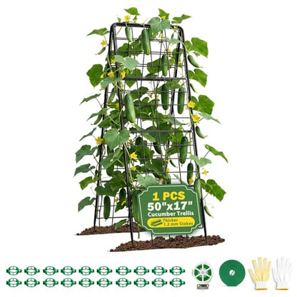 Heavy Duty 50"x17" Adjustable A-Frame Trellis for Climbing Plants Outdoor, Metal Rust-Proof Garden Trellis, Dense Grid Climbing Frame Trellis for Raised Beds, Cucumber, Tomatoes Outdoor (1 Pack)