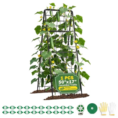 Heavy Duty 50"x17" Adjustable A-Frame Trellis for Climbing Plants Outdoor, Metal Rust-Proof Garden Trellis, Dense Grid Climbing Frame Trellis for Raised Beds, Cucumber, Tomatoes Outdoor (1 Pack)