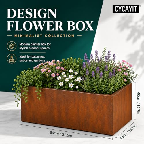 Cyayit Outdoor Rectangular Corten Steel Planter Box, 31.5x15.75x15.75 Inch - color: Rust, size: 31.5 x 15.7 x 15.7 in