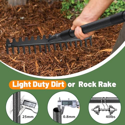 Garden Rake, 63 Inch Long Handle with 17 Tongs, Heavy Duty Metal Bow Rake for Loosening Leveling Soil, Garden Leaf Rake for Raking Leaves Grass , Weeding, Metal Yard Thatch Lawn Care Garden Tool - style: 63"