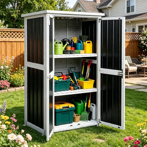 Aivituvin Outdoor Storage Cabinet,Weatherproof Plastic Shed with Adjustable Shelves,Outdoor Tool Storage for Patio,Garden,Backyard